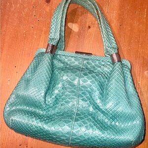 Vintage Brioni Turquoise Snake Print Shoulder Bag
